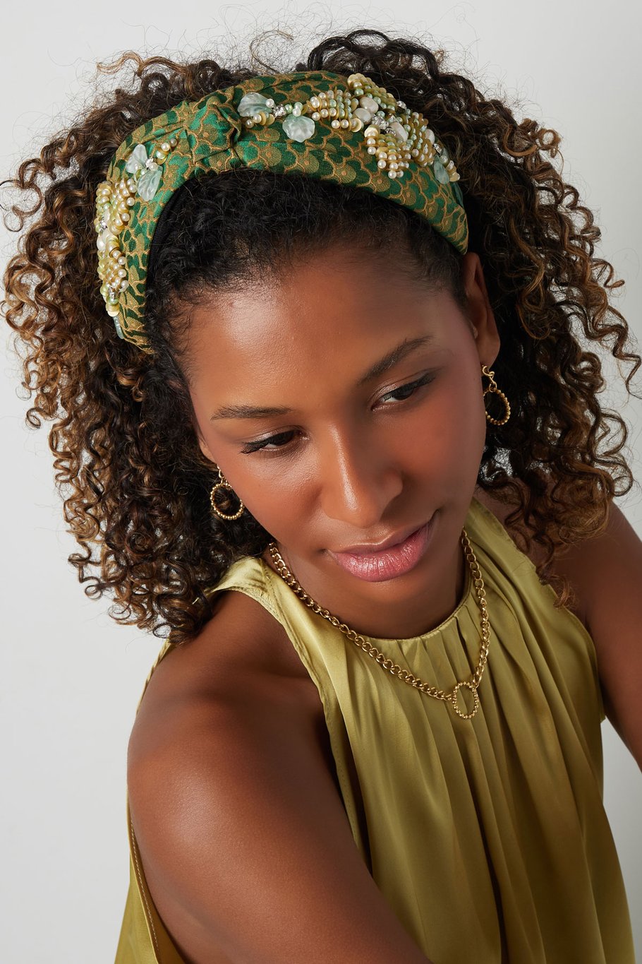 Headband floral print with pearls - blue Nylon Picture4